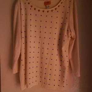 Ruby Rd White & gold  sequined long top Sz M